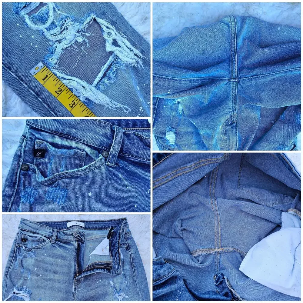 Distressed Boyfriend Jeans KanCan Shelly Size 9 / 28 Stretch Denim High Rise - Picture 6 of 10